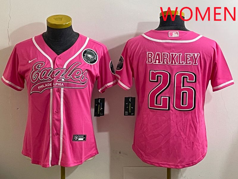 Women Philadelphia Eagles #26 Barkley Pink Jointly Name 2025 Nike Limited NFL Jersey style 1